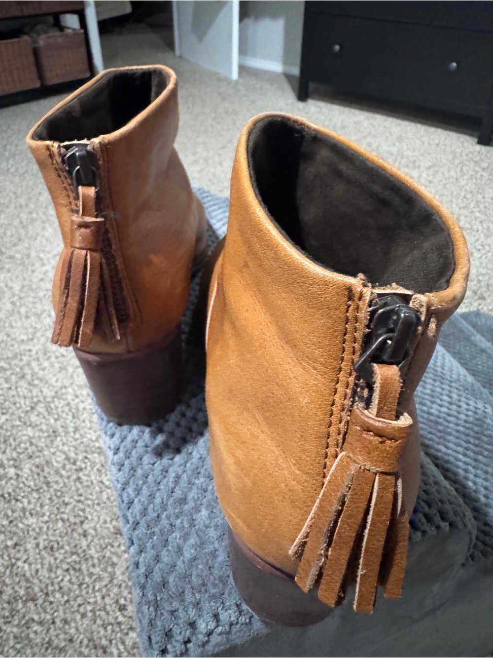 Toms Tan Suede Tassel Heel Ankle Booties